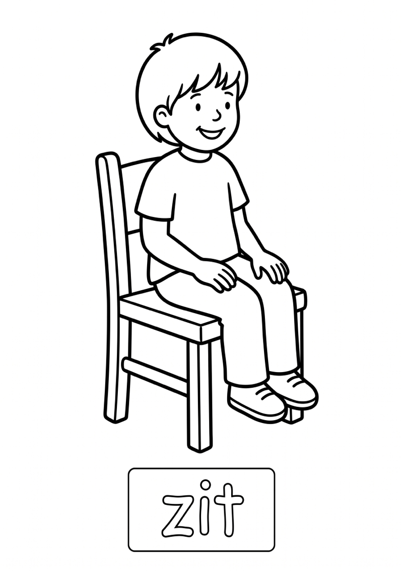 Zit Woordkaart Kleurplaat — gratis kleurplaat