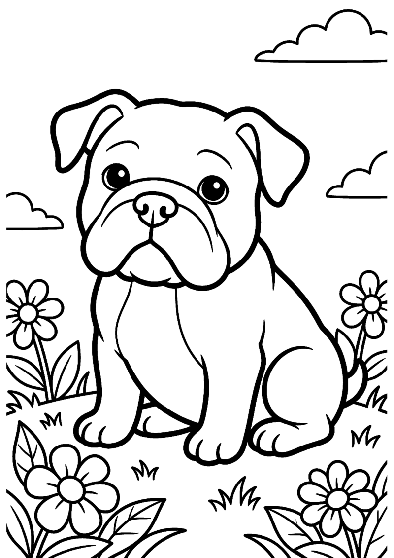 Zittende bulldog kleurplaat — gratis kleurplaat