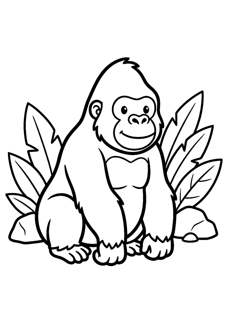 Zittende gorilla kleurplaat — gratis kleurplaat