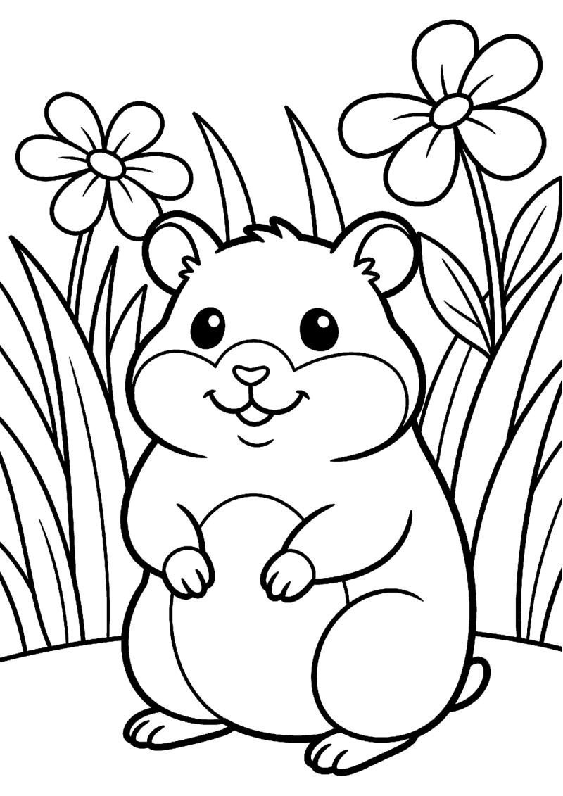 Zittende hamster kleurplaat — gratis kleurplaat