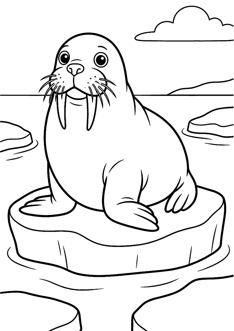 Zittende walrus kleurplaat — gratis kleurplaat