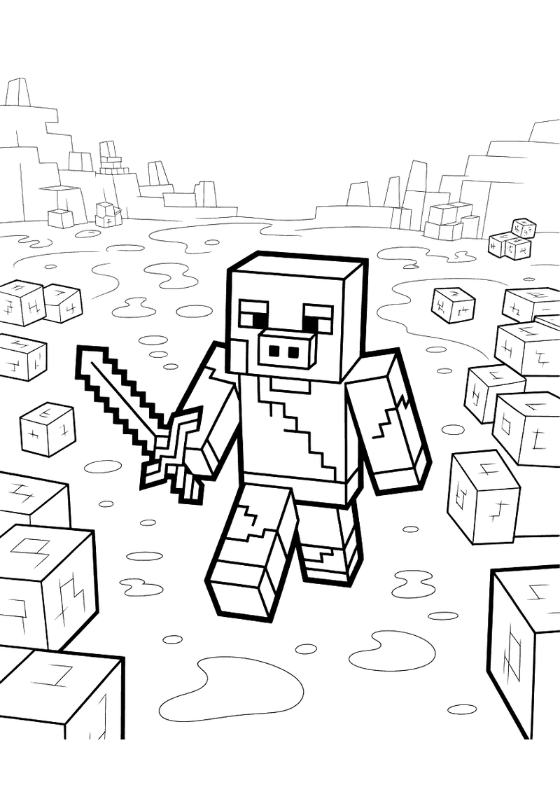 Zombified piglin in de nether kleurplaat — gratis kleurplaat printen