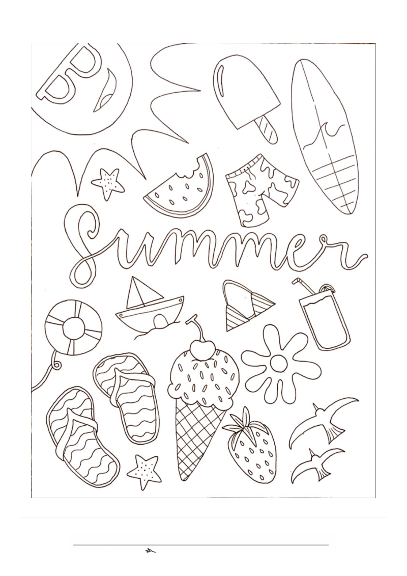 Zomer Doodle Kleurplaat — gratis kleurplaat