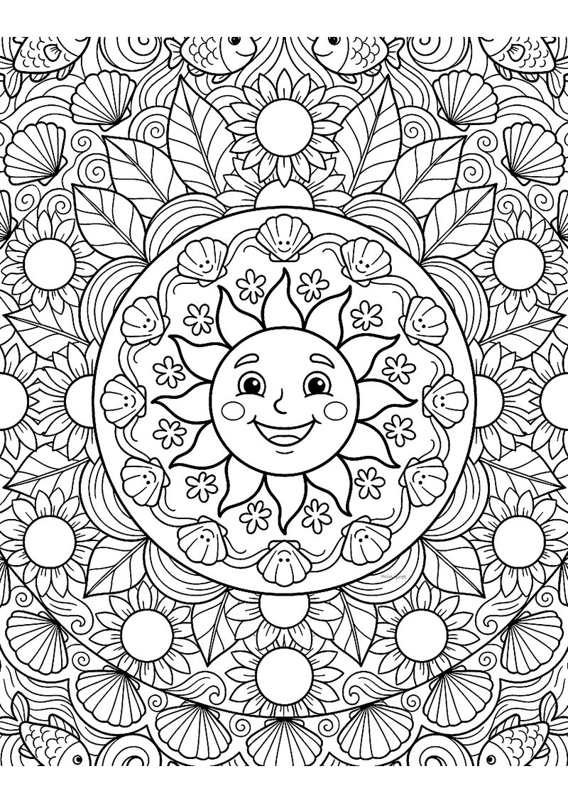 Zomer mandala bloem kleurplaat — gratis kleurplaat printen