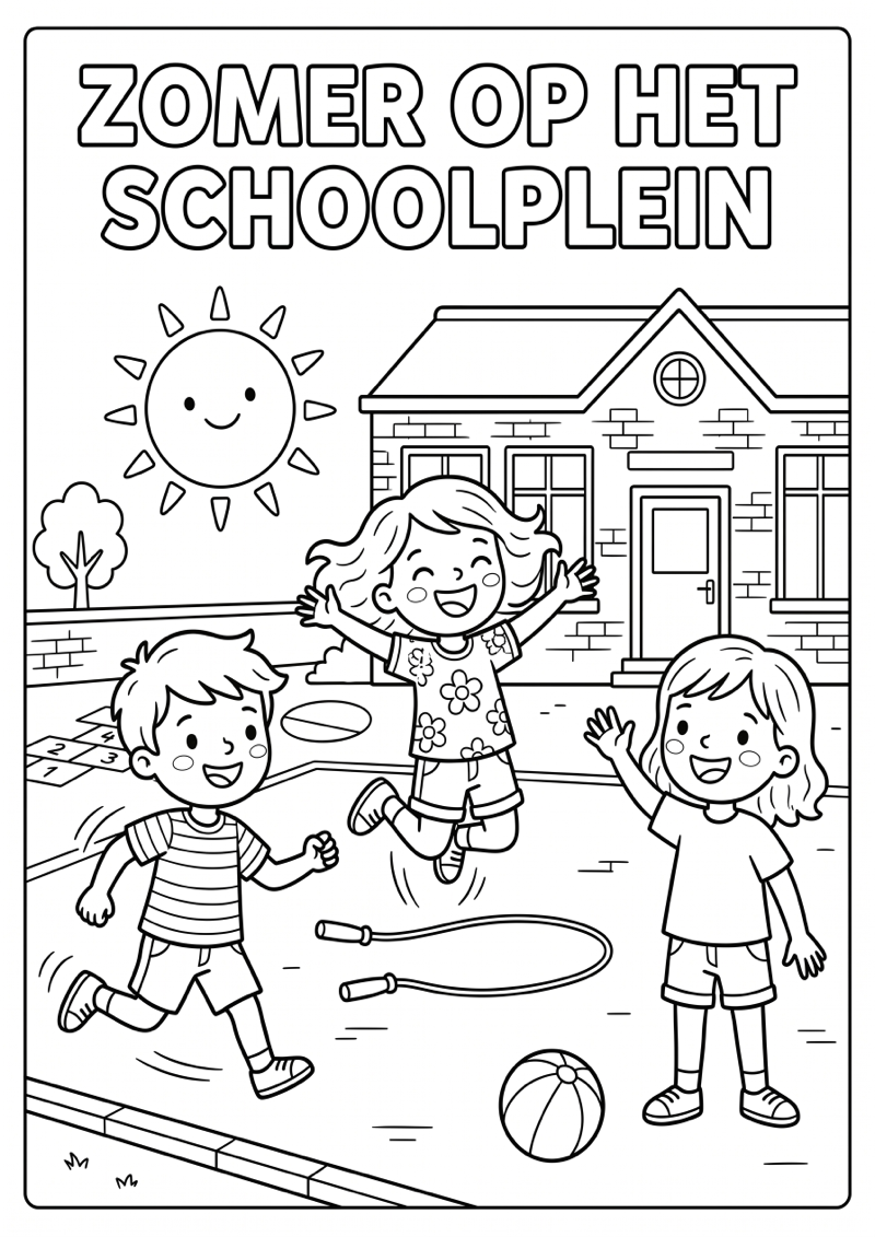 Zomer op het Schoolplein Kleurplaat — gratis kleurplaat printen