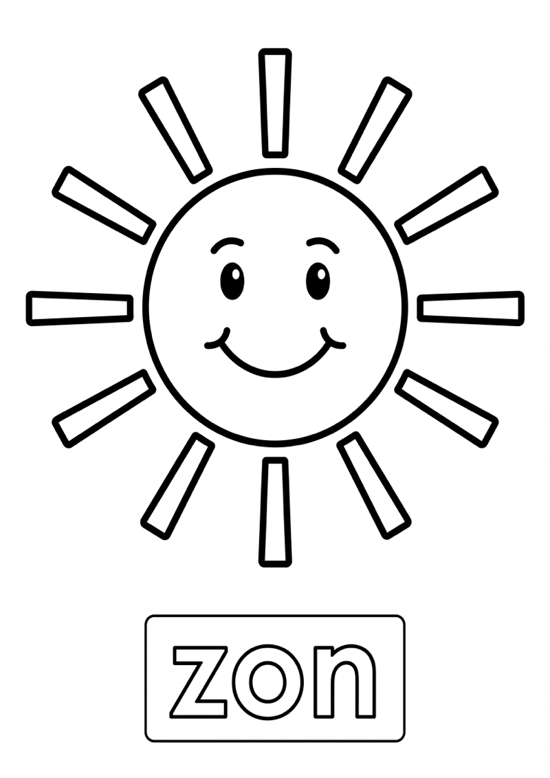 Zon Woordkaart Kleurplaat — gratis kleurplaat