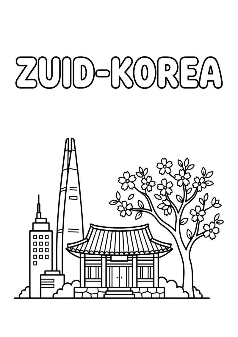 Zuid Korea Kleurplaat — gratis kleurplaat