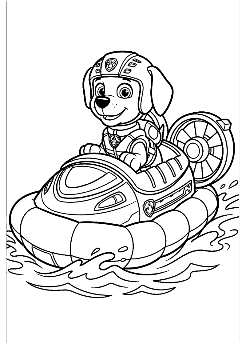 Zuma rijdt hovercraft over water kleurplaat — gratis kleurplaat