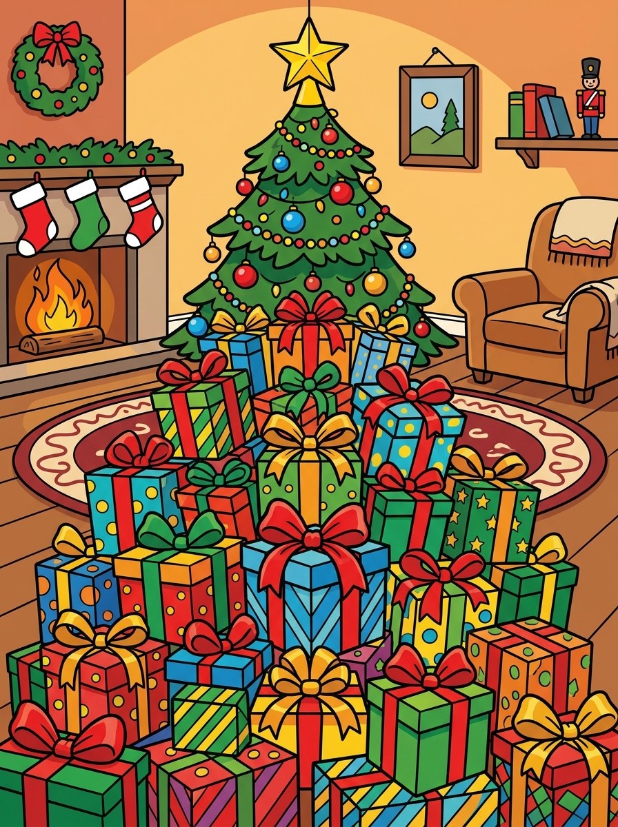 Kerstcadeaus kleurplaten