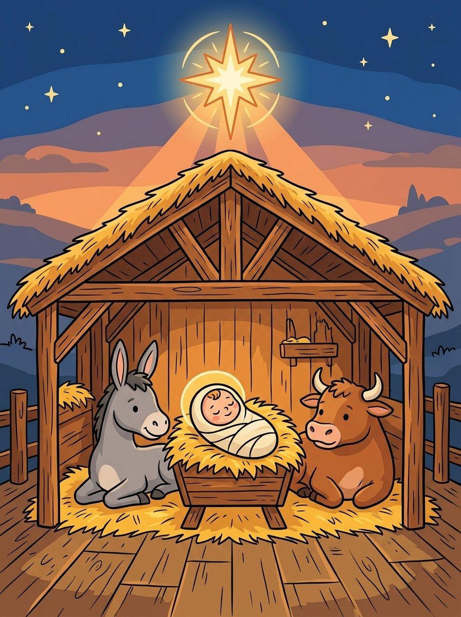 Kerststal kleurplaten