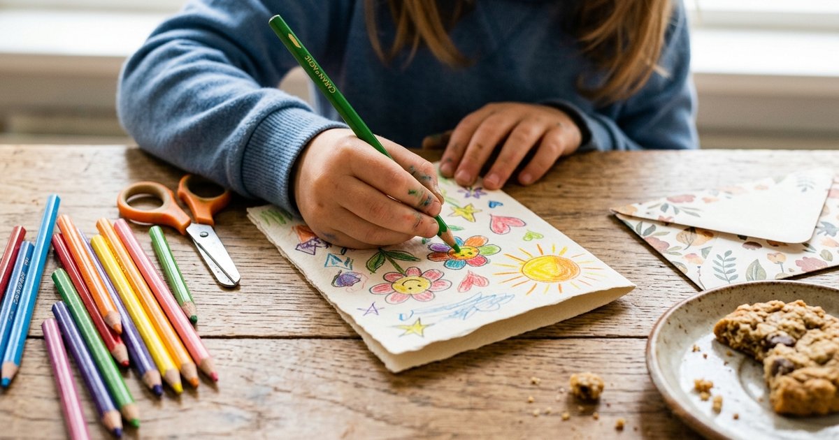 Zelfgemaakte bedankkaart voor de juf met handgeschreven tekst en hart