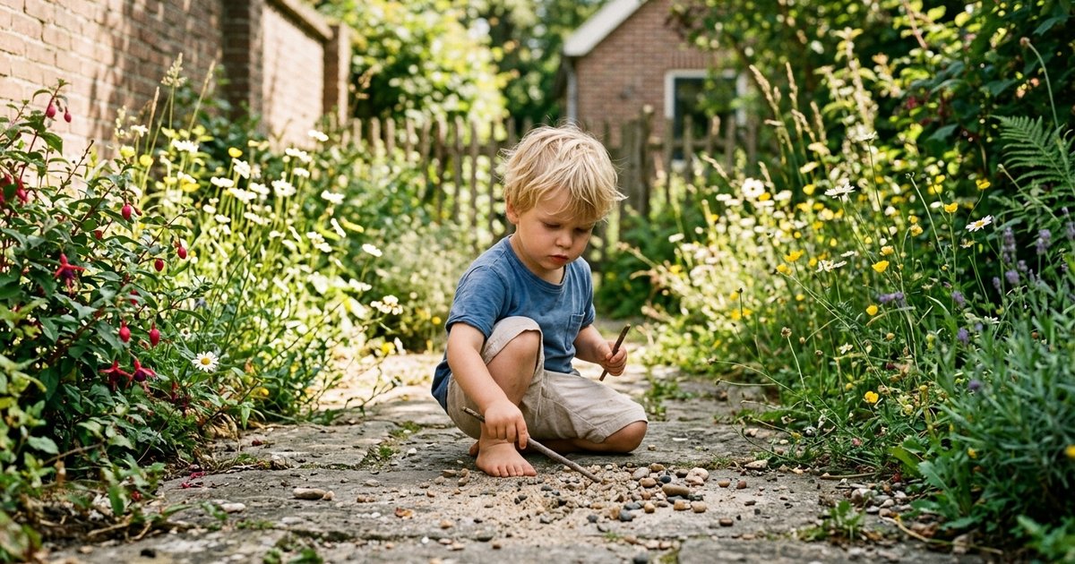 Peuter en kleuter spelen samen buiten in de tuin op een zonnige zomerdag