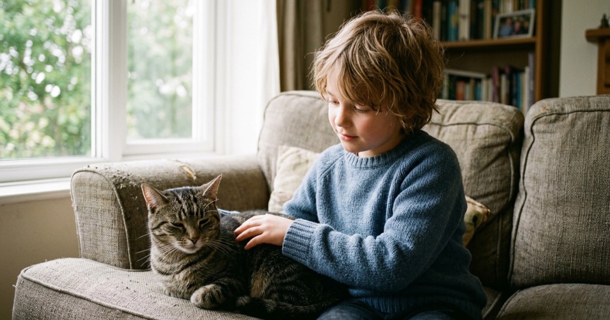 Kind en kat leren omgaan zonder krabben
