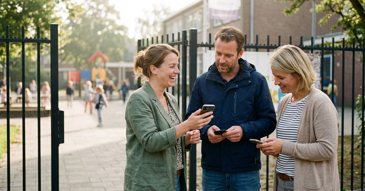 Mandje met klassencadeau voor juf met kaart en tekeningen van kinderen