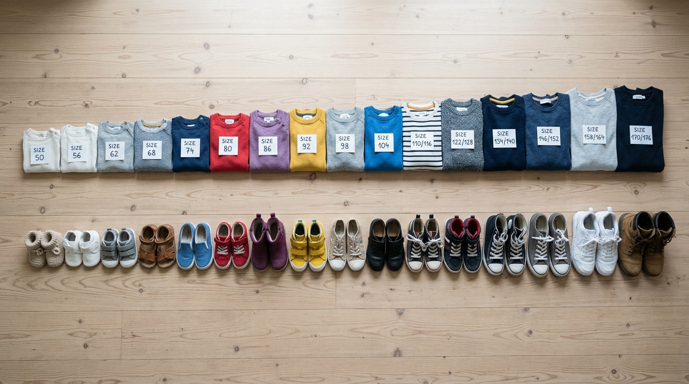 Kledingmaten en schoenmaten voor kinderen: complete tabel