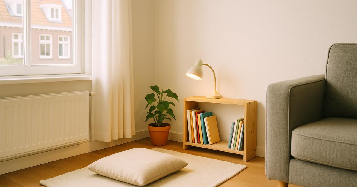 Kind leest in een zelfgemaakt leeshoekje met kussens en warme leeslamp