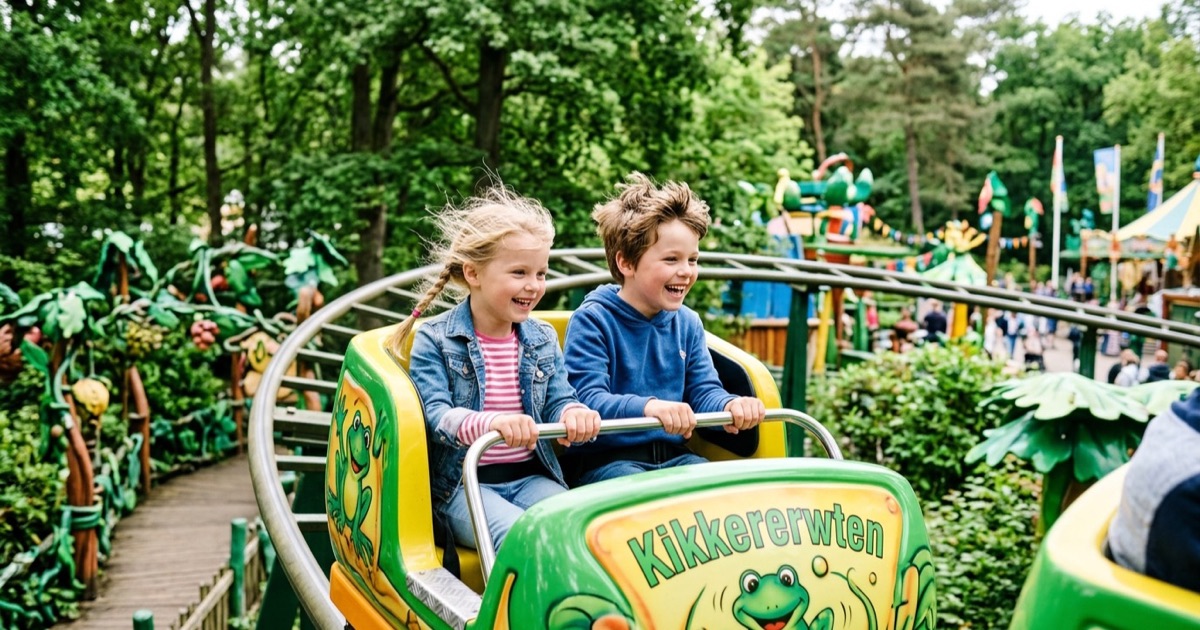 Twee Nederlandse kinderen wandelen op een sunny heuvelpad in Zuid-Limburg met glooiende velden