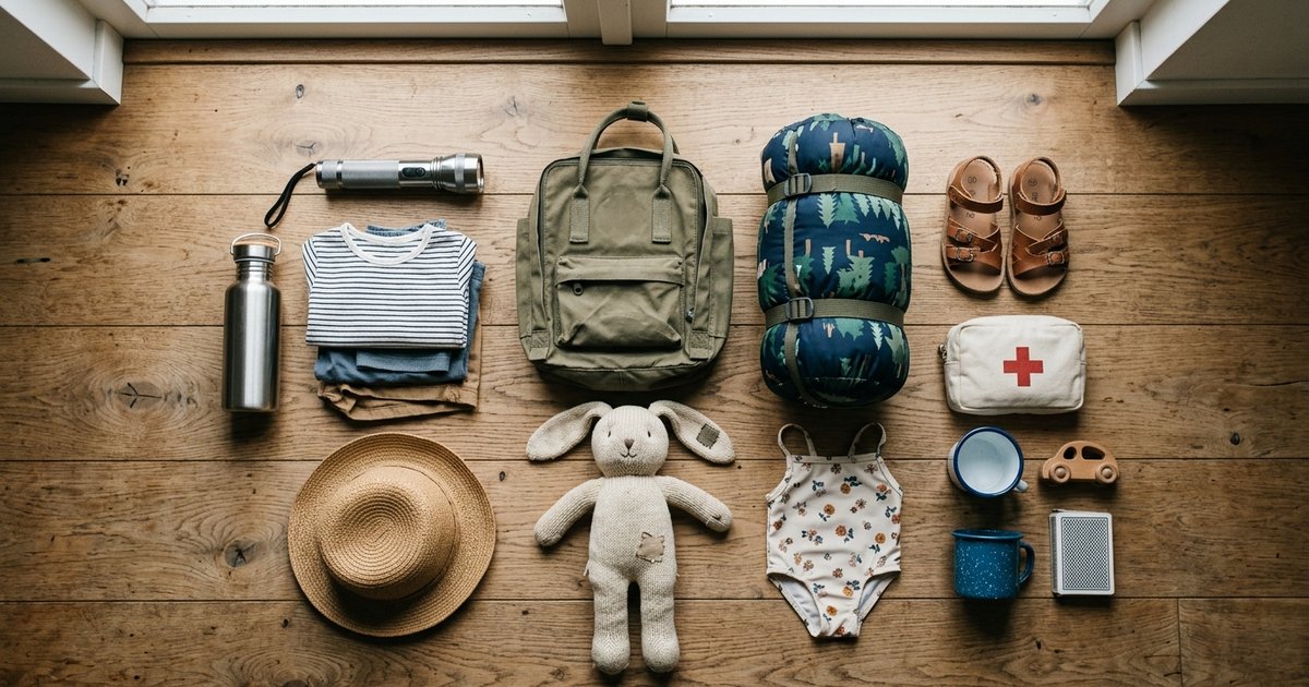 Gezin pakt tassen in voor de auto voor een kampeervakantie met kinderen