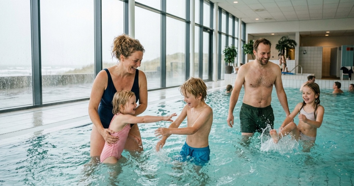 Met kinderen bij regen op Ameland