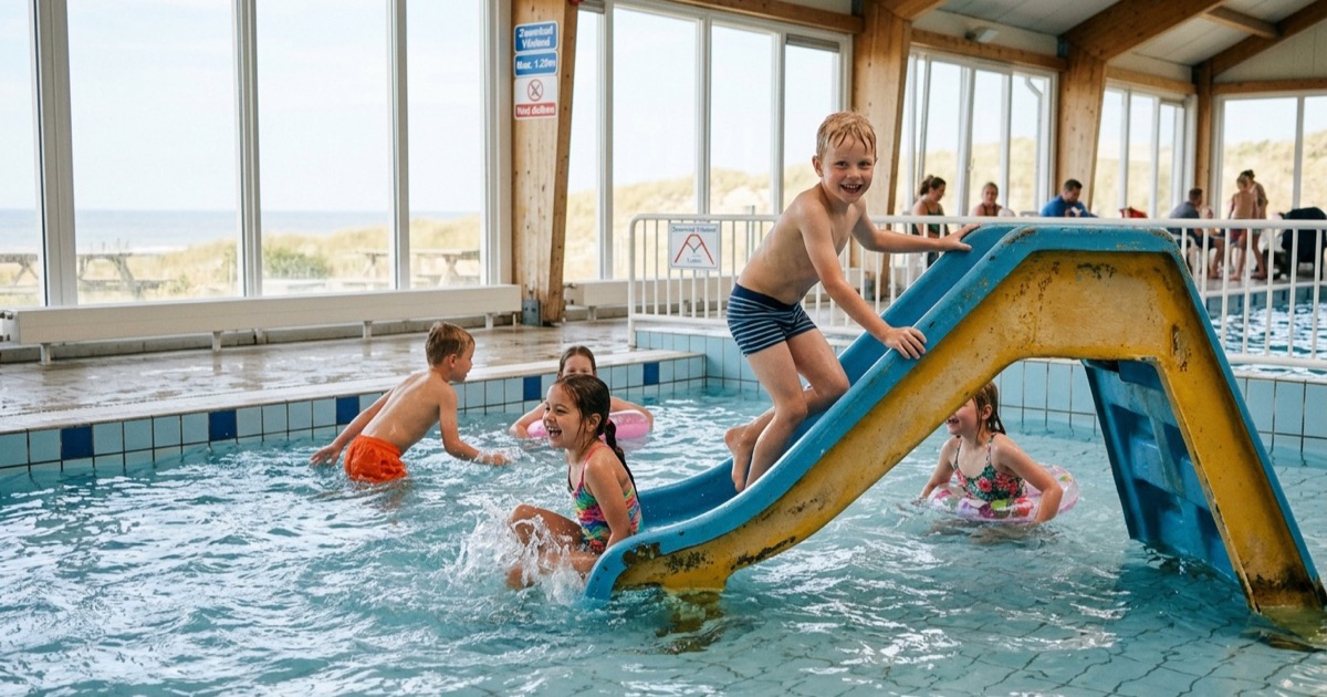 Met kinderen bij regen op Vlieland