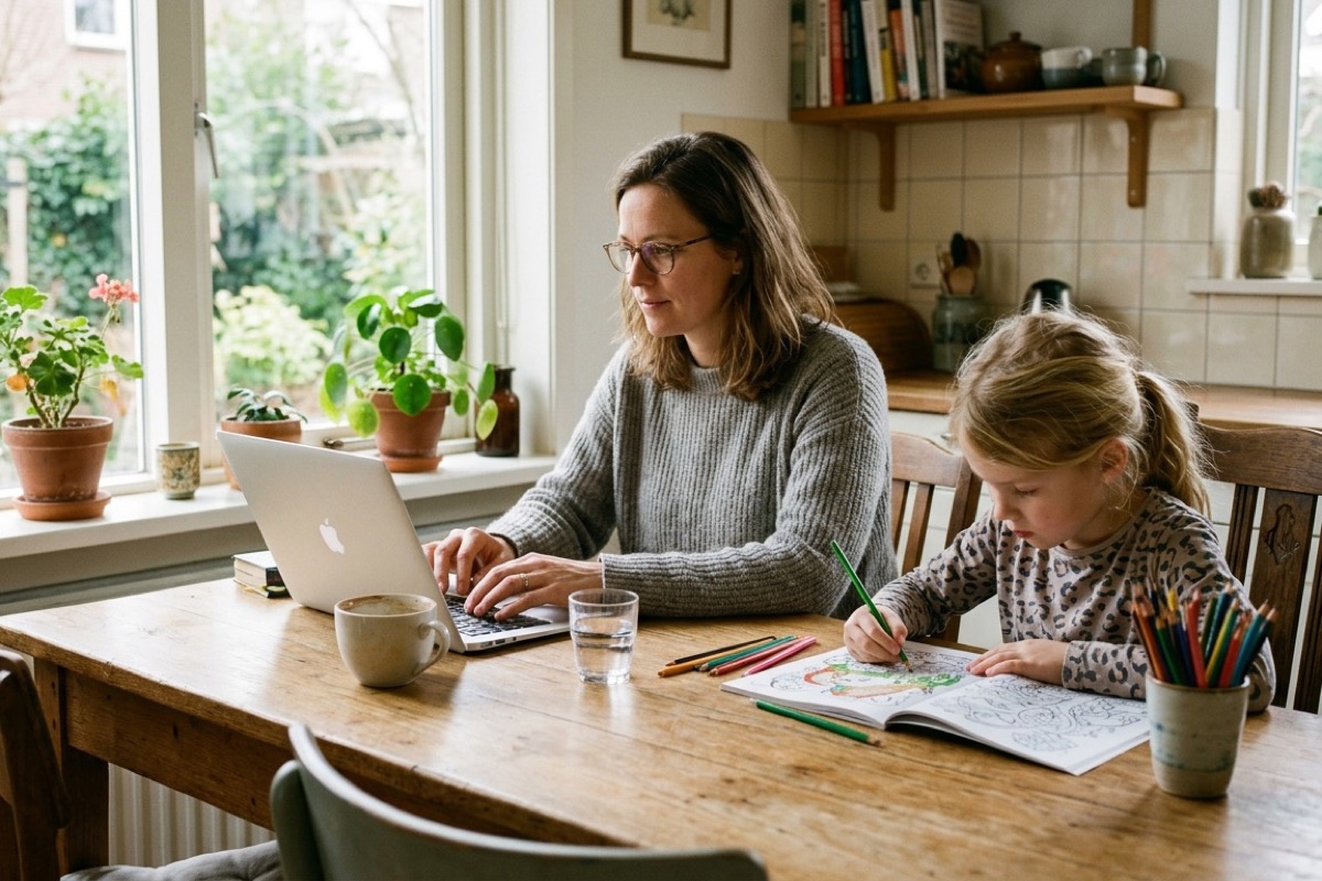 Kinderen rennen door een sproeier in de tuin met blote voeten op het gras.