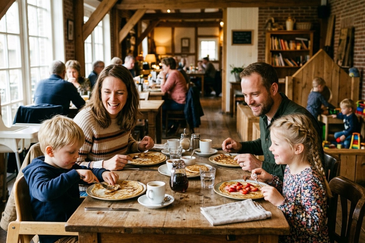 Kinderen klimmen in een groot indoor speelparadijs met klimtorens en glijbanen