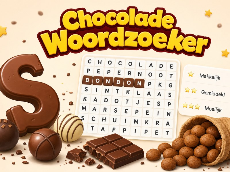 Chocolade Woordzoeker — screenshot van het spelletje