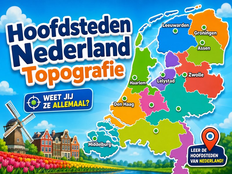 Hoofdsteden Nederland Topografie — screenshot van het spelletje