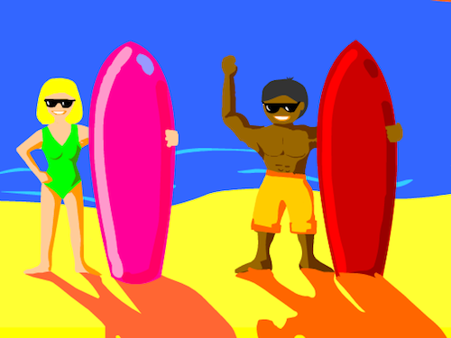 Sam op de Surfplank