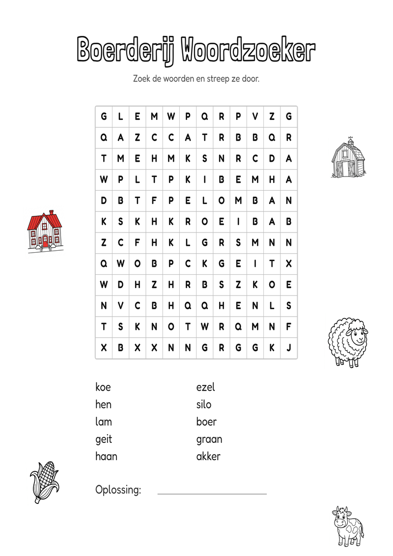 Boerderij Woordzoeker Groep 3-4