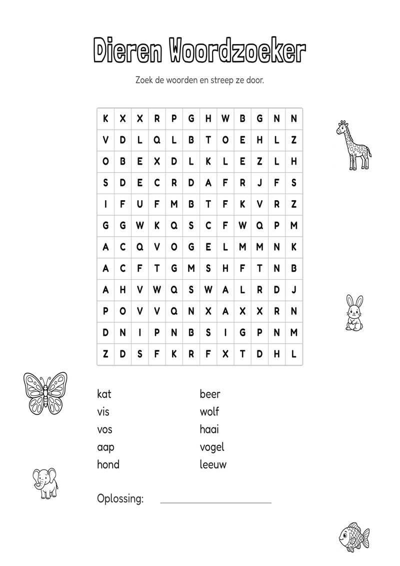 Dieren Woordzoeker Groep 3-4