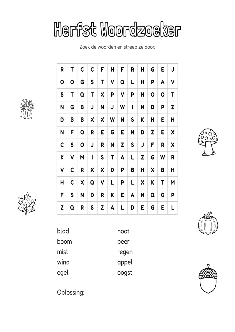 Herfst Woordzoeker Groep 3-4