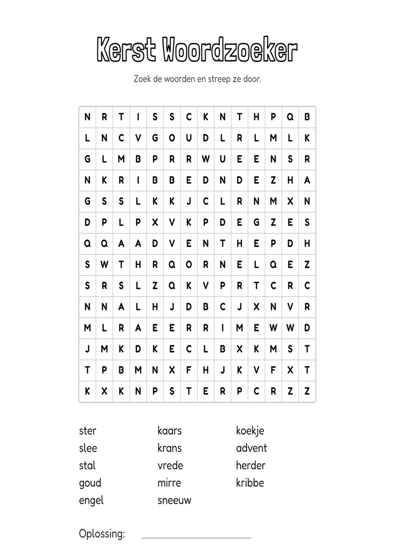Kerst Woordzoeker Groep 5-6 — gratis werkblad PDF