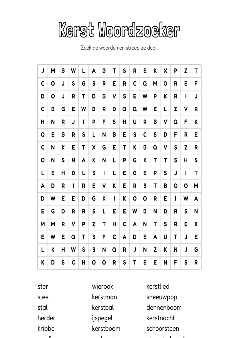 Kerst Woordzoeker Groep 7-8 — gratis werkblad PDF