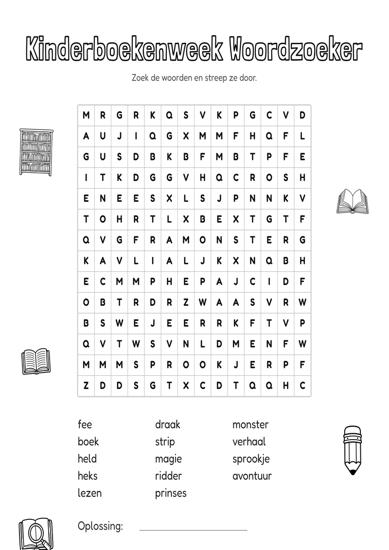 Kinderboekenweek Woordzoeker Groep 5-6 — gratis werkblad PDF