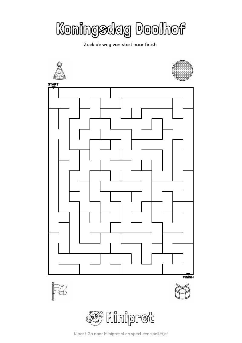 Koningsdag Doolhof Groep 1-2 — gratis werkblad PDF