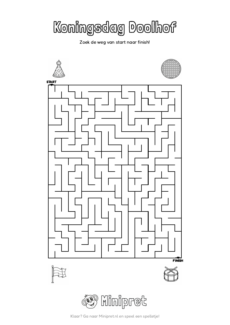Koningsdag Doolhof Groep 3-4 — gratis werkblad PDF