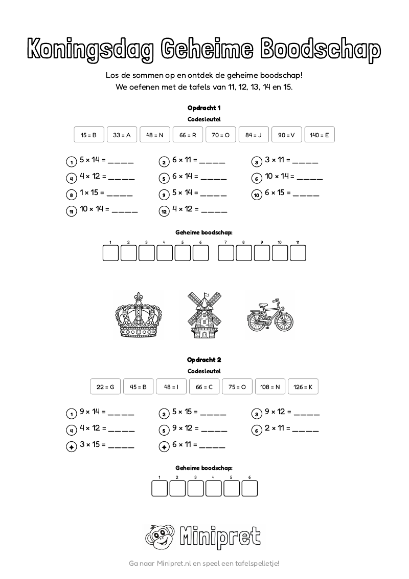 Koningsdag Geheime Boodschap Groep 7-8 — gratis werkblad PDF