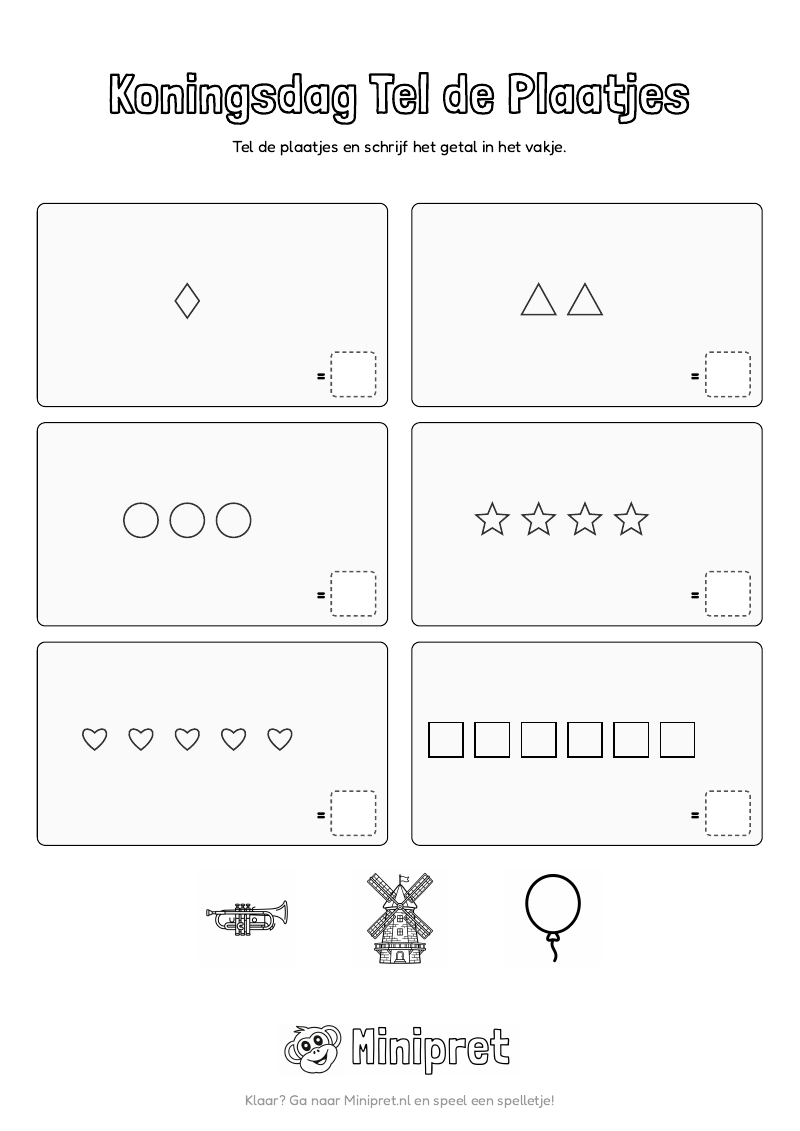 Koningsdag Tel De Plaatjes Groep 1-2 — gratis werkblad PDF