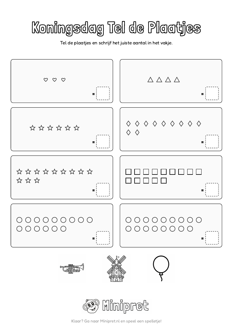 Koningsdag Tel De Plaatjes Groep 3-4 — gratis werkblad PDF