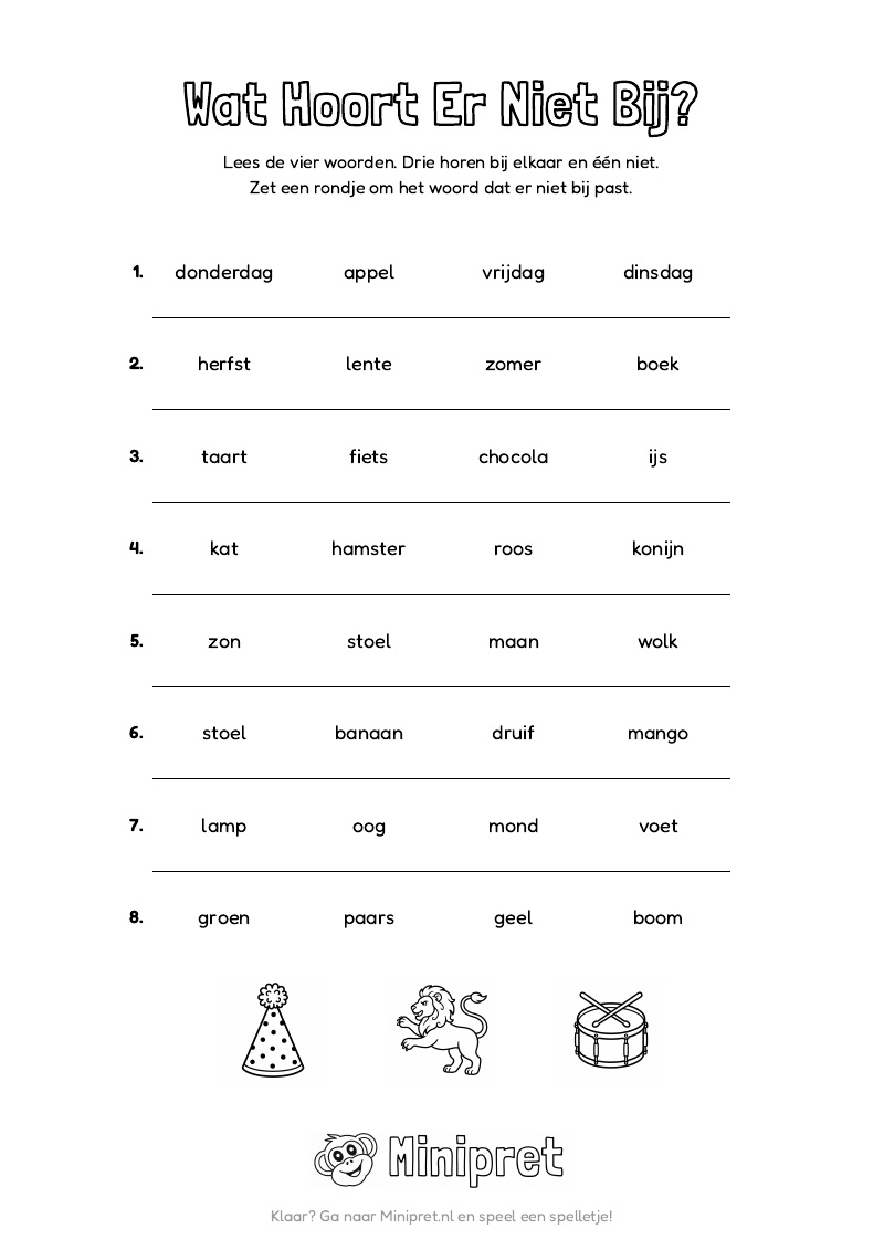 Koningsdag Wat Hoort Er Niet Bij Groep 3-4 — gratis werkblad PDF