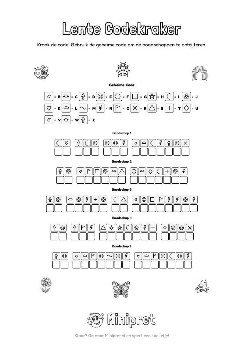 Lente Codekraker Groep 3-4 — gratis werkblad PDF