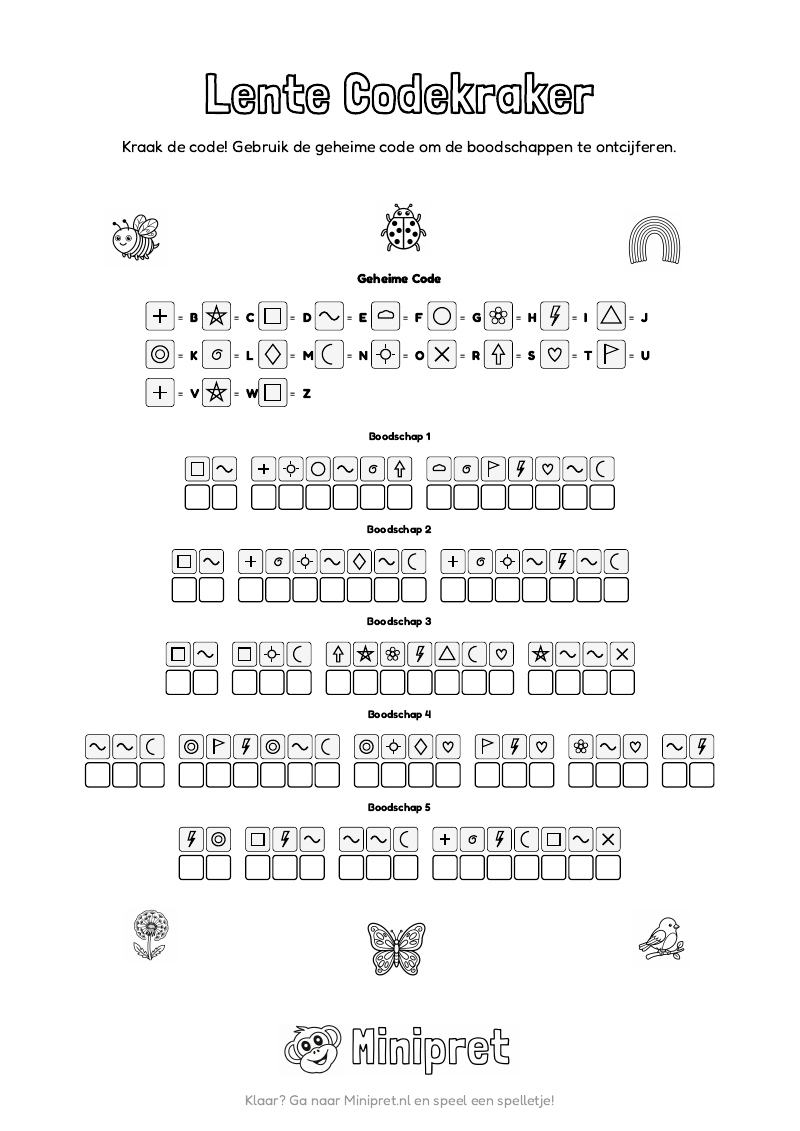Lente Codekraker Groep 5-6 — gratis werkblad PDF