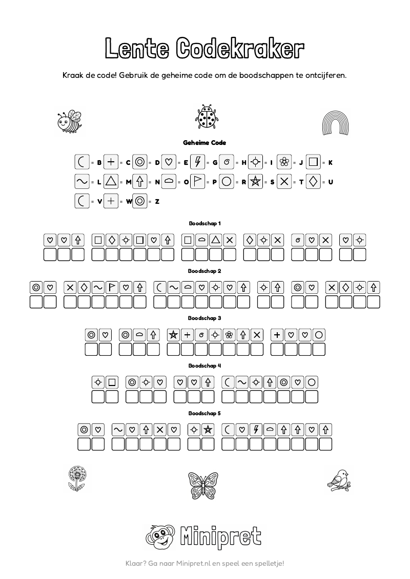 Lente Codekraker Groep 7-8 — gratis werkblad PDF