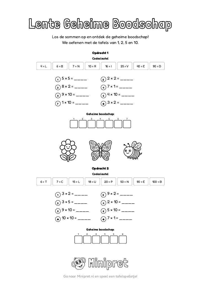 Lente Geheime Boodschap Groep 3-4 — gratis werkblad PDF