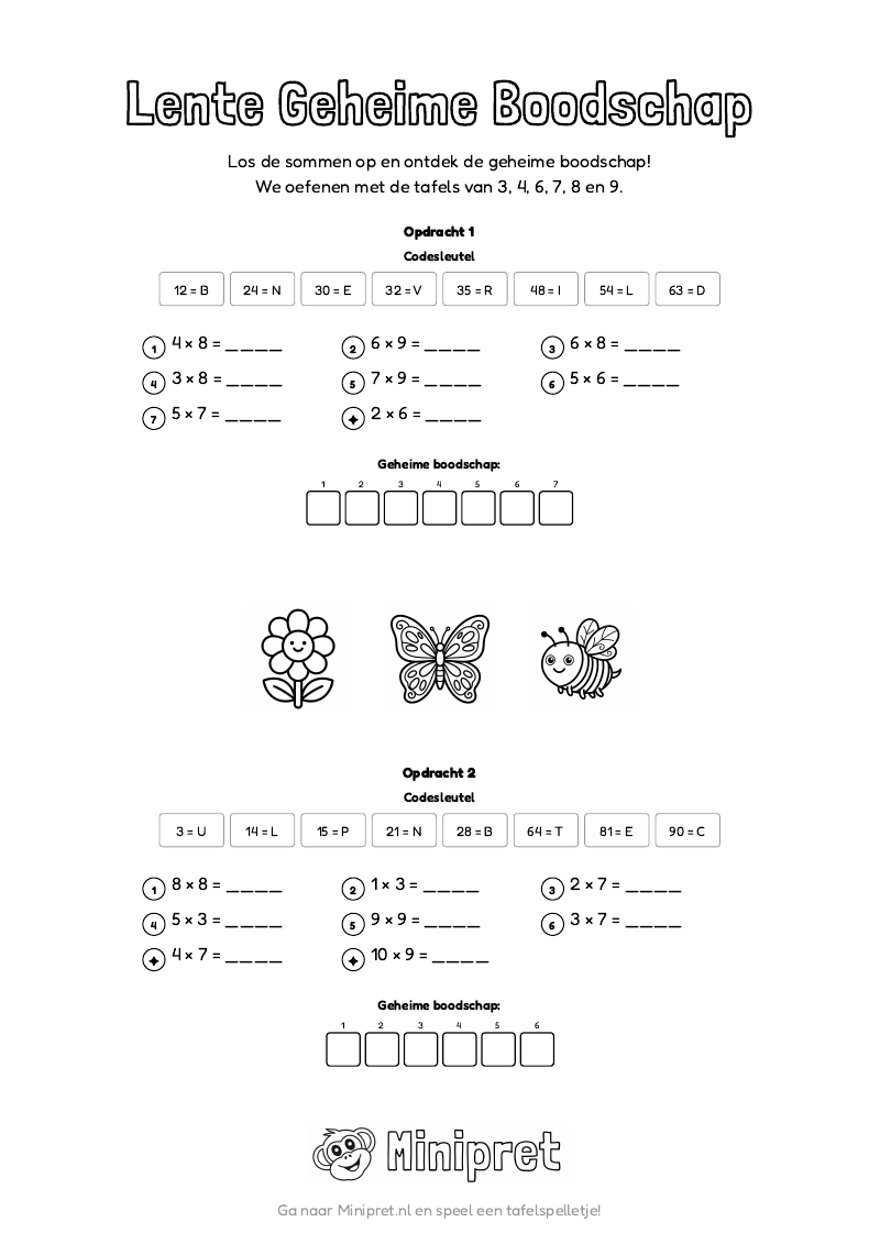 Lente Geheime Boodschap Groep 5-6 — gratis werkblad PDF