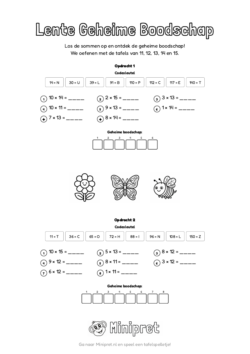 Lente Geheime Boodschap Groep 7-8 — gratis werkblad PDF