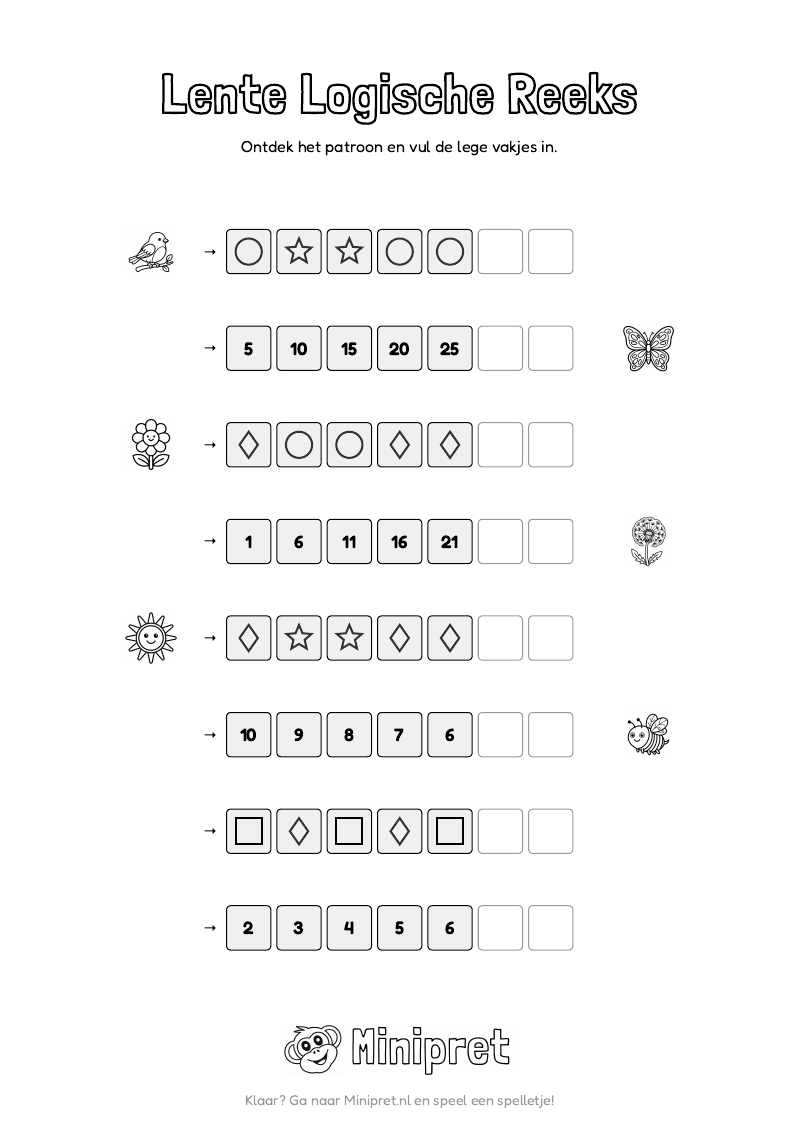 Lente Logische Reeks Groep 3-4 — gratis werkblad PDF