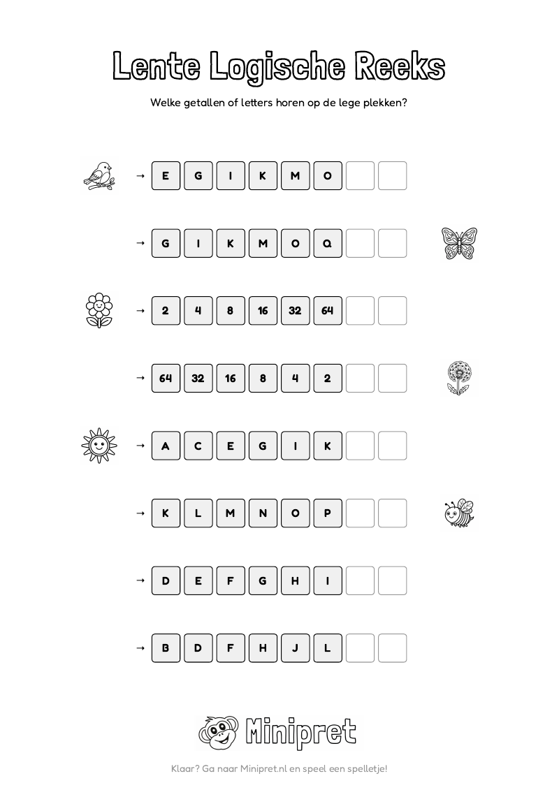 Lente Logische Reeks Groep 5-6 — gratis werkblad PDF