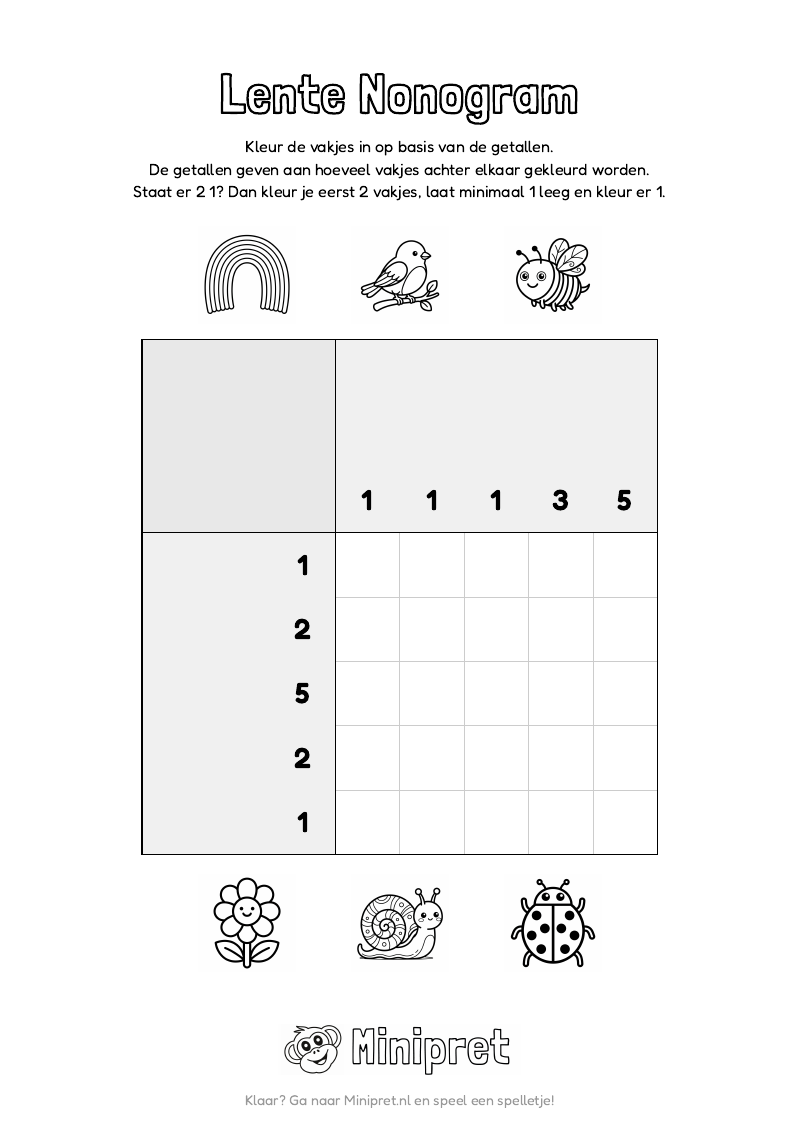 Lente Nonogram Groep 5-6 — gratis werkblad PDF